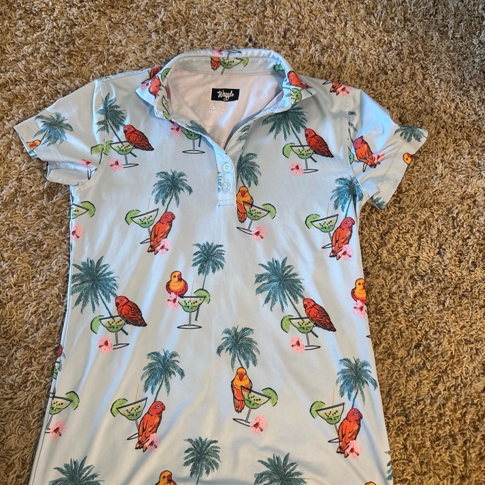 Tropical Parrot Palm Polo Shirt - Light Blue - Picture 2 of 9